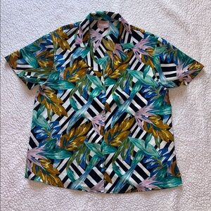 Show Me Your MuMu Tropical Leaf Button Down Shirt - Green, Blue, Black